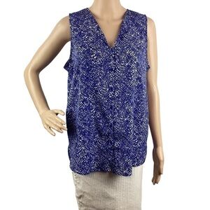 Pleione Top Size S Blue Sleeveless V-Neck Button Front